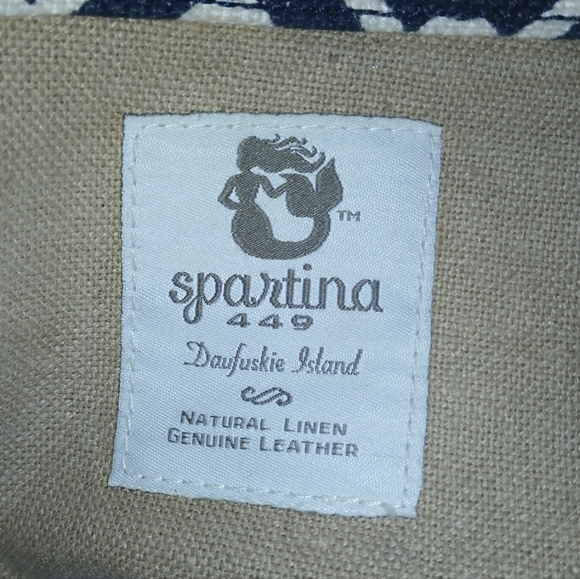 Spartina 449 Black and White Leather and Linen Shoulder Bag Tote - Picture 9 of 15